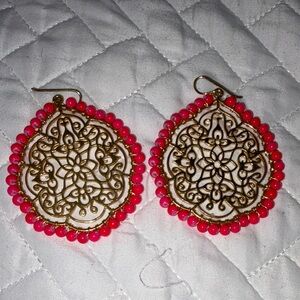 Elegant Gold and Pink Lisi Lerch Filigree Earrings